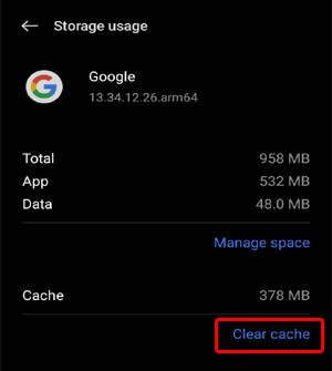 Select the Clear cache option to delete your recent web history.