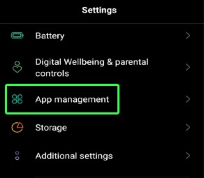 Choose App management from the Settings menu.