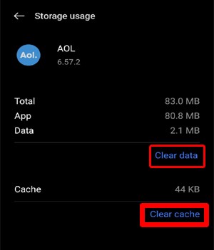 Tap the Clear data and Clear cache buttons sequentially to clear the cache data.