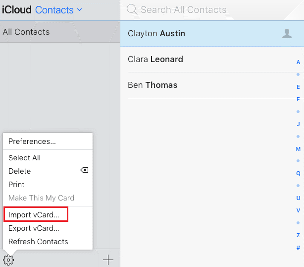 Exporting the contacts from iCloud to a vCard file